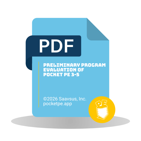 PDF document icon labeled 'Preliminary Program Evaluation of Pocket PE 3-5' with a yellow Pocket PE badge